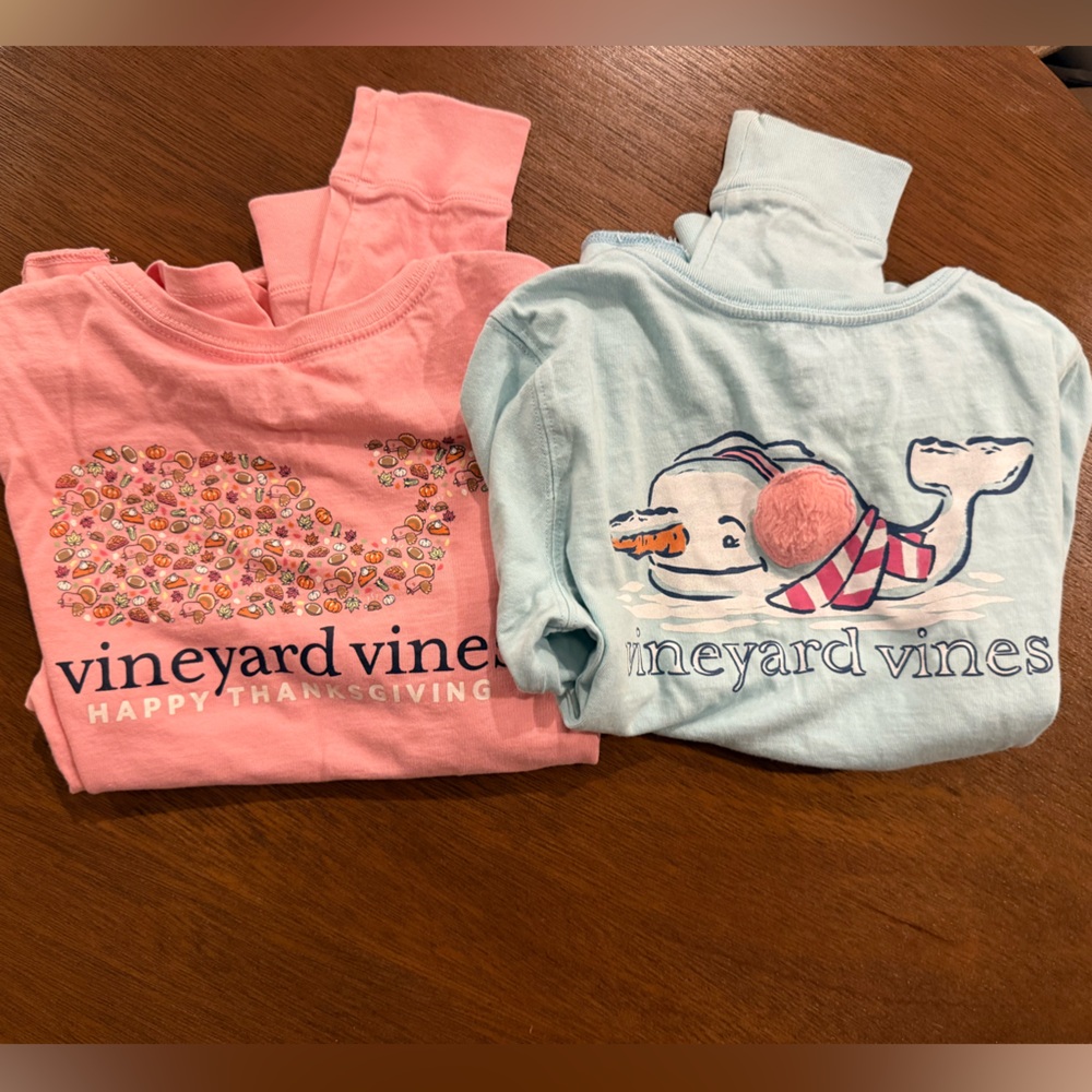 Vineyard Vines Kids' Pink and Light Blue Whale Long Sleeve Shirts. Good used.